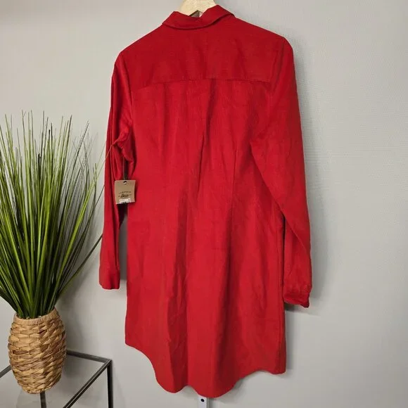 NWT G.H. Bass & Co. Red Corduroy Button-Up Shirt Dress - Medium‎ - Picture 5 of 11